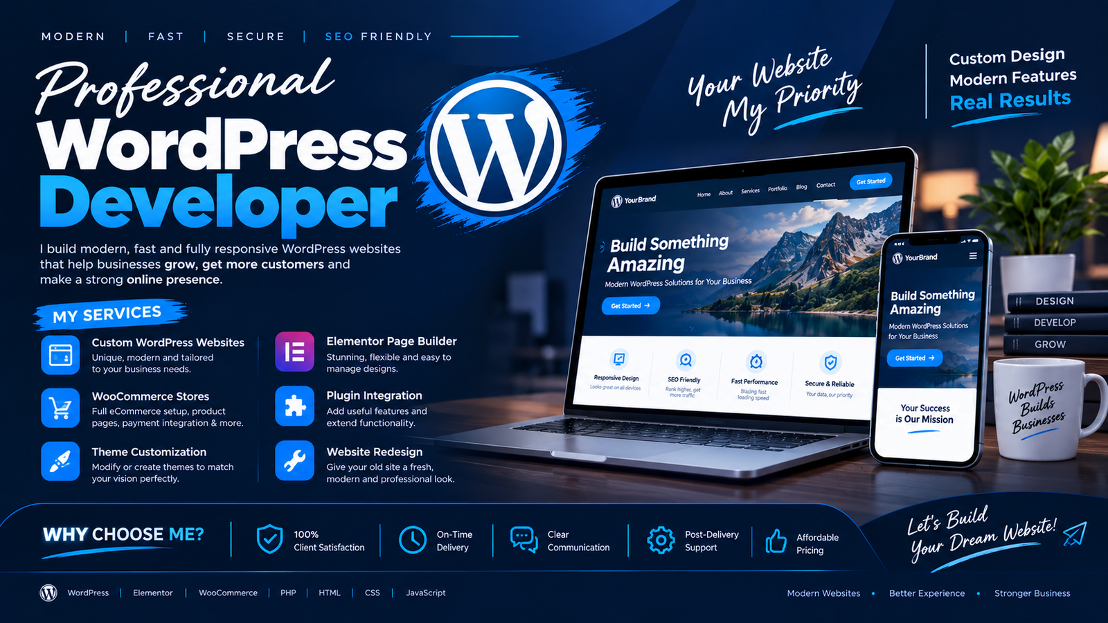 I will build a modern responsive WordPress website for your business
